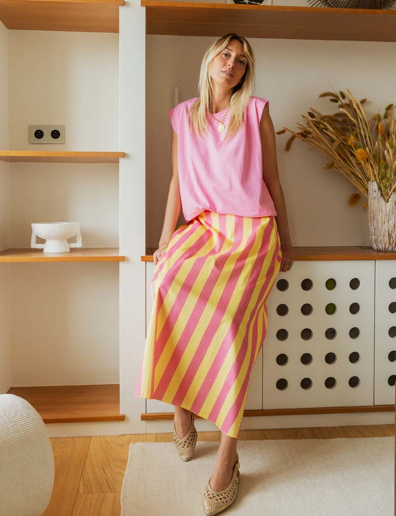 Jupe à rayures roses & jaunes Yvelle