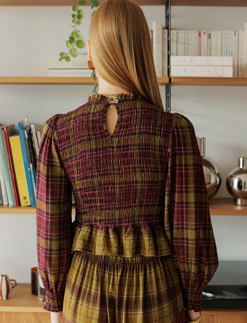 Palomy plum & olive checked blouse