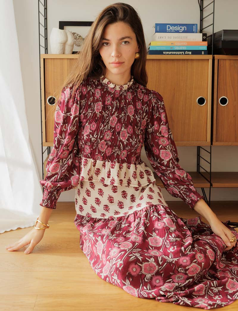 Blouse bordeaux fleurie Palomy