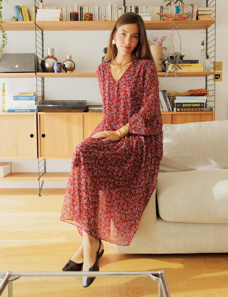 Robe bordeaux & fleurs Maeva