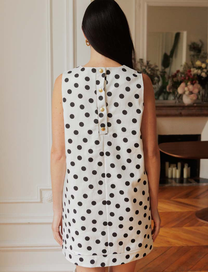 Robe blanche à pois noirs Rini