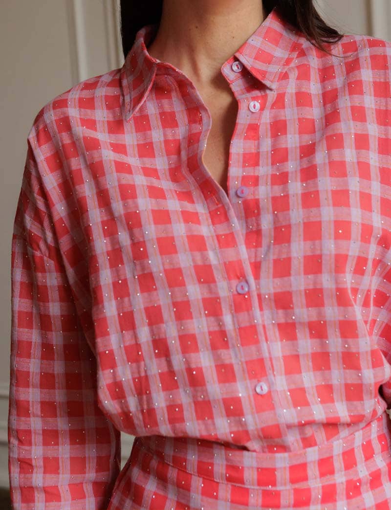 Chemise à carreaux & strass Lipa