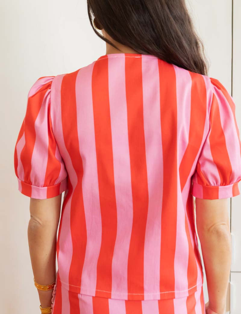 Orela Pink & Red Striped Blouse