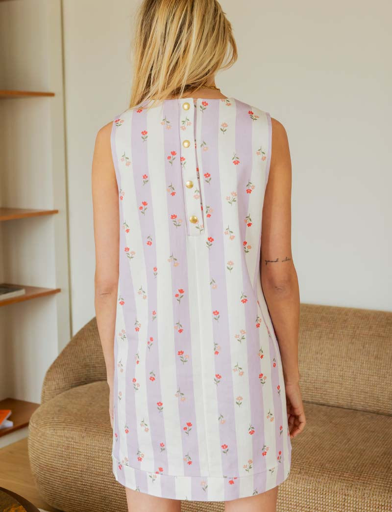 Robe à rayures lilas & fleurs Rini