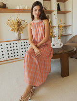 Vestido de cuadros coral Pampa