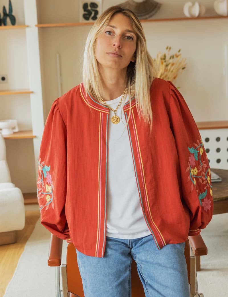 Veste terracotta brodée Nash