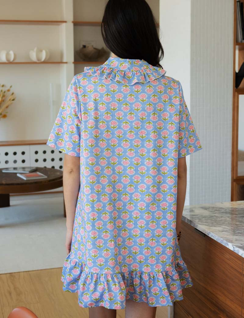Robe bleue & fleurie Navi