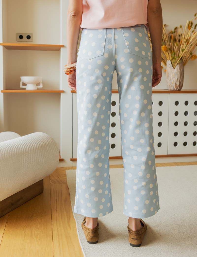 Sky blue jeans with white polka dots Roby