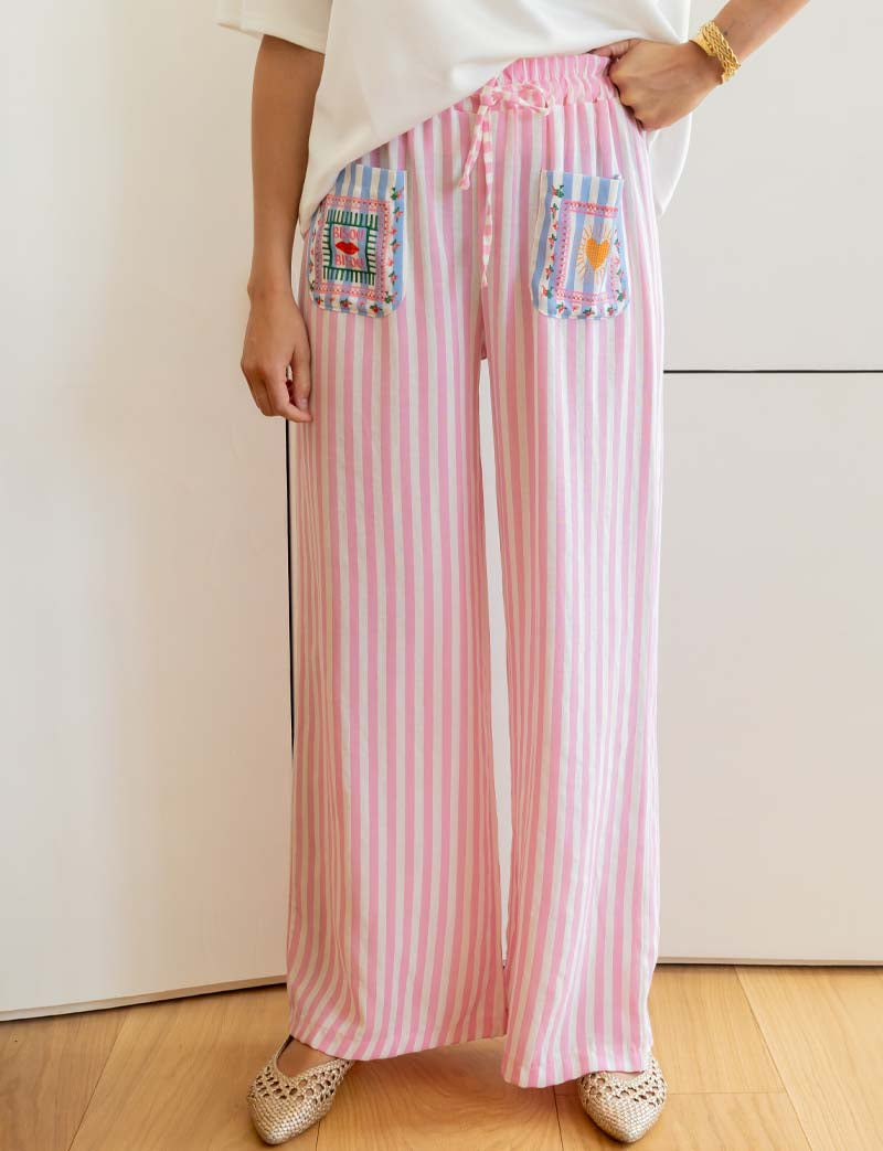 Pantalon à rayures roses Bisou