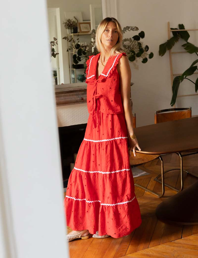 Jupe en broderie rouge Batia