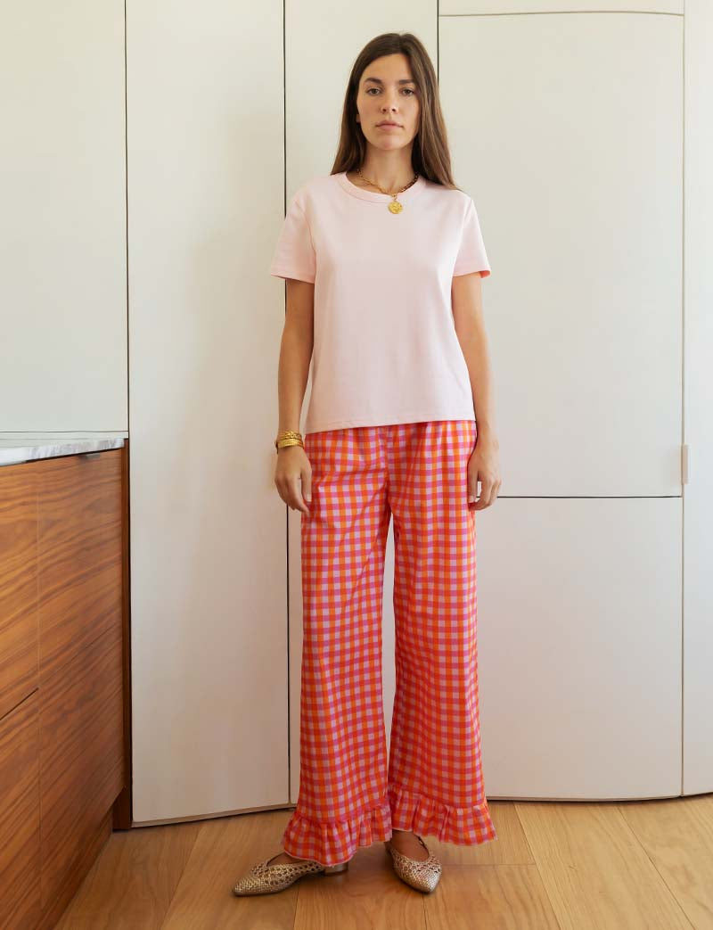 Pantalon vichy rose & orange Gasty