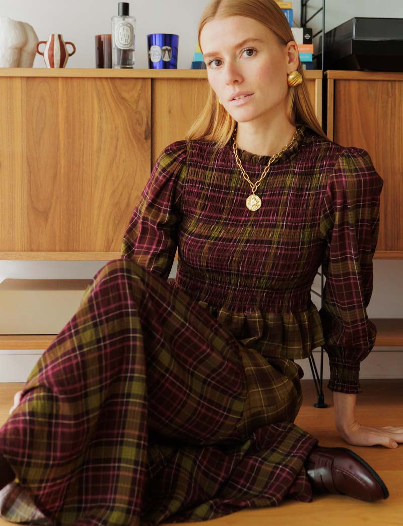 Palomy plum & olive checked blouse