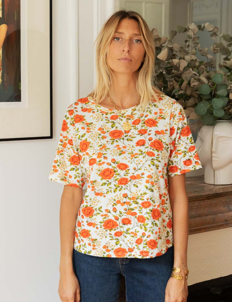 T-shirt blanc fleuri Rafael