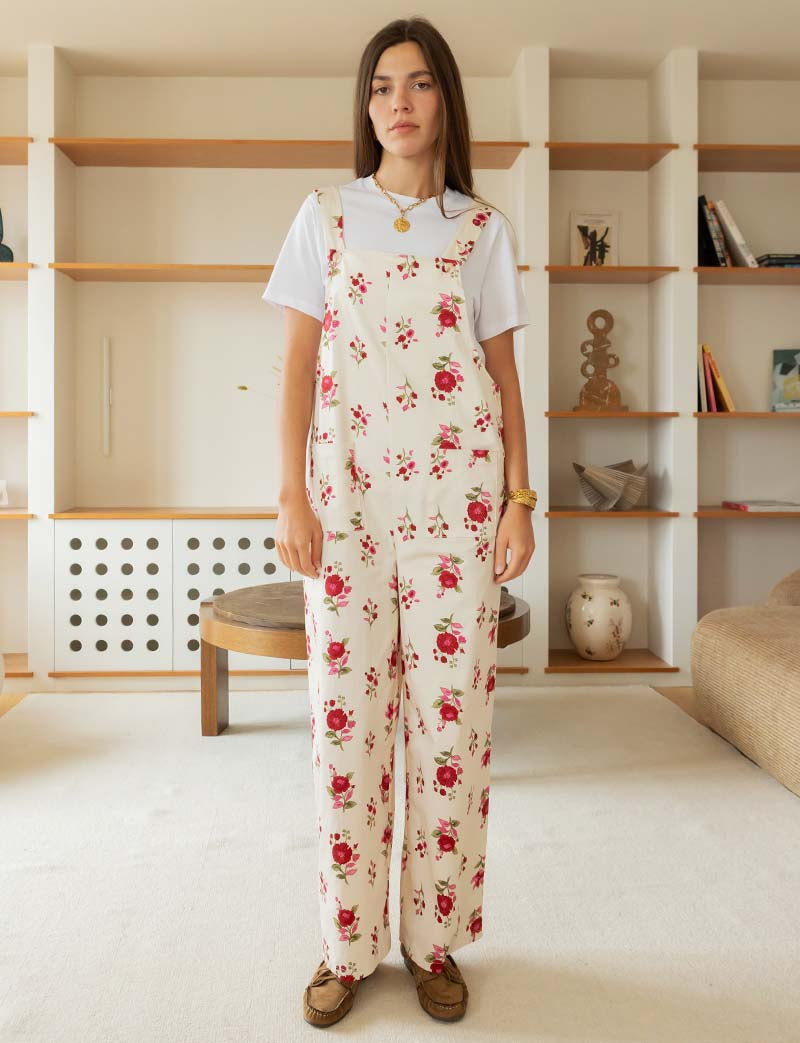 Ecru overalls with pink flowers Alix