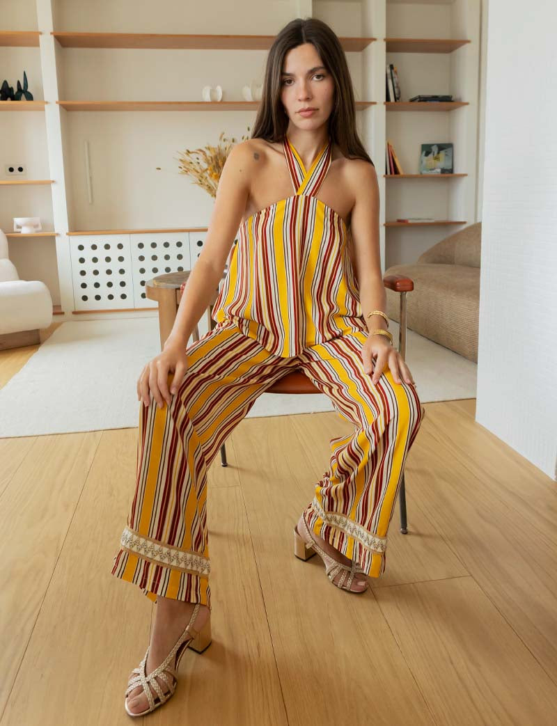 Yellow multi V-neck top