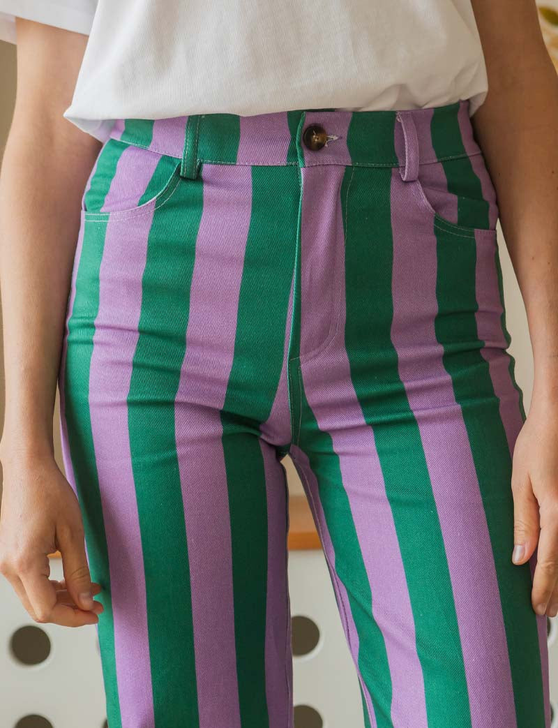 Purple and Green Striped Jeans Roby