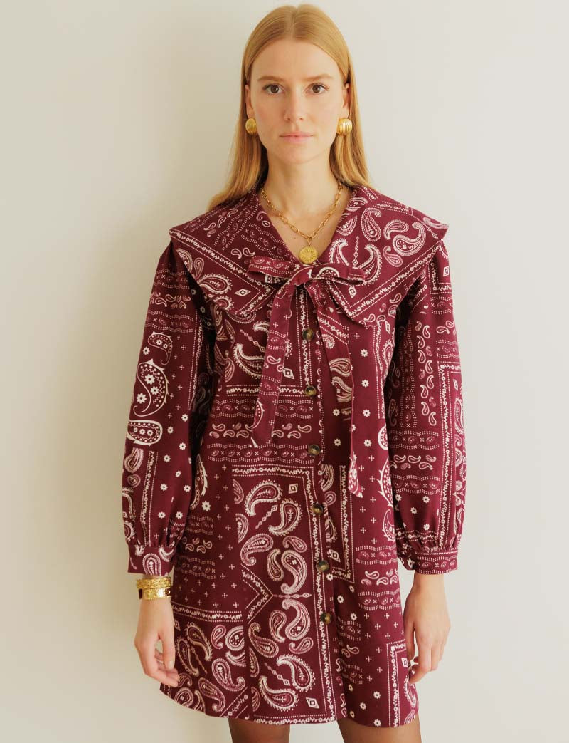 Vestido burdeos con bandana Mila