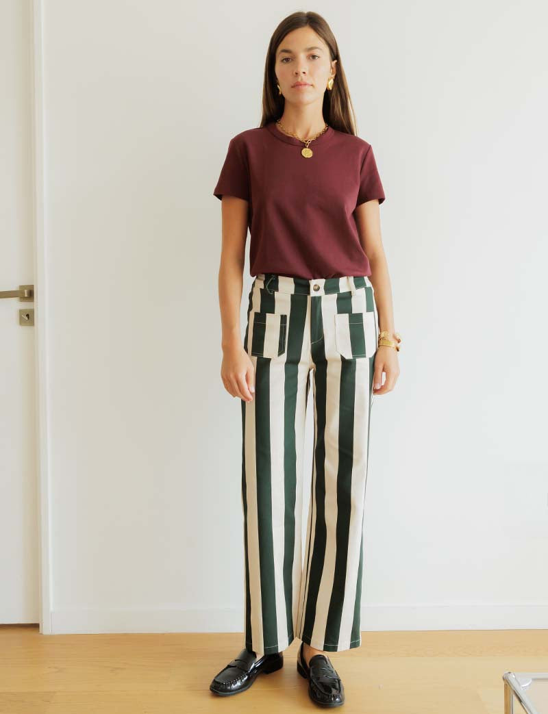 Aldo ecru & green striped jeans