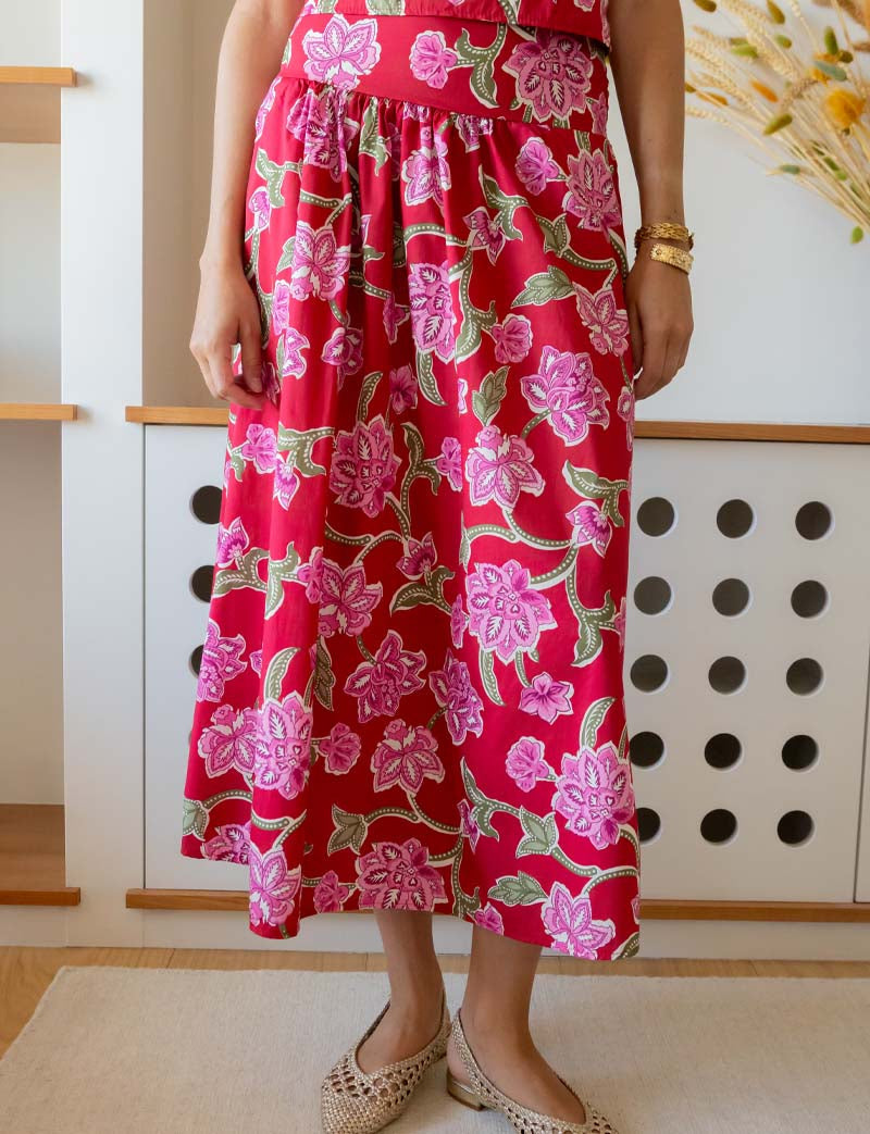 Red Floral Skirt Bluma
