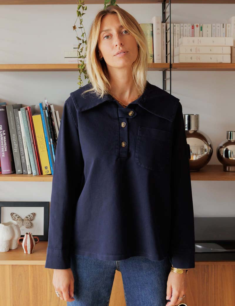 Navy Martin smock blouse