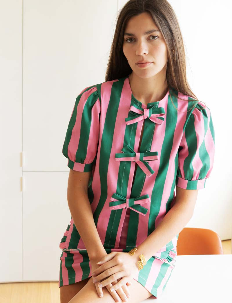 Pink and green striped blouse Orela