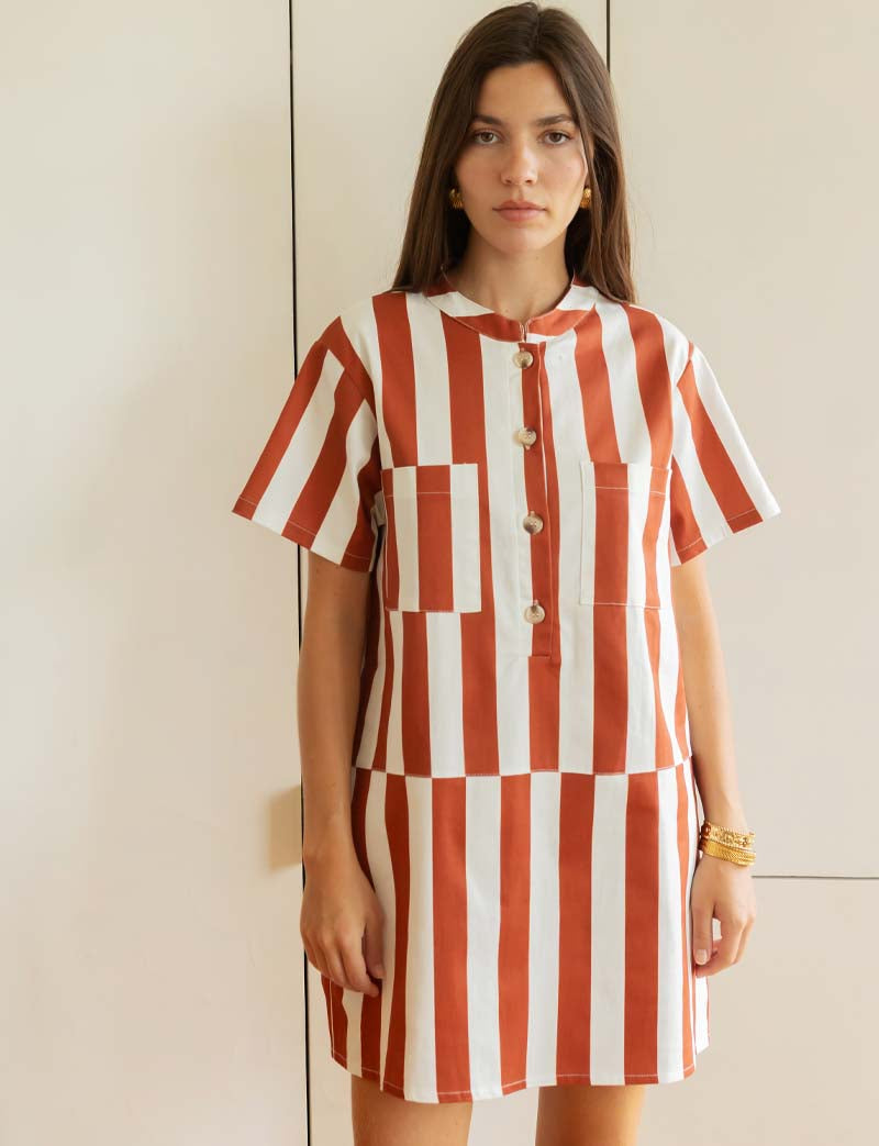 Terracotta striped dress Lena