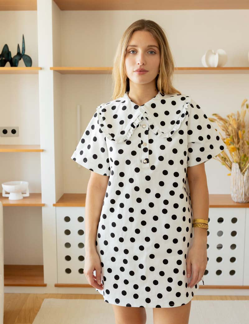 Robe blanche à pois noirs Kivi
