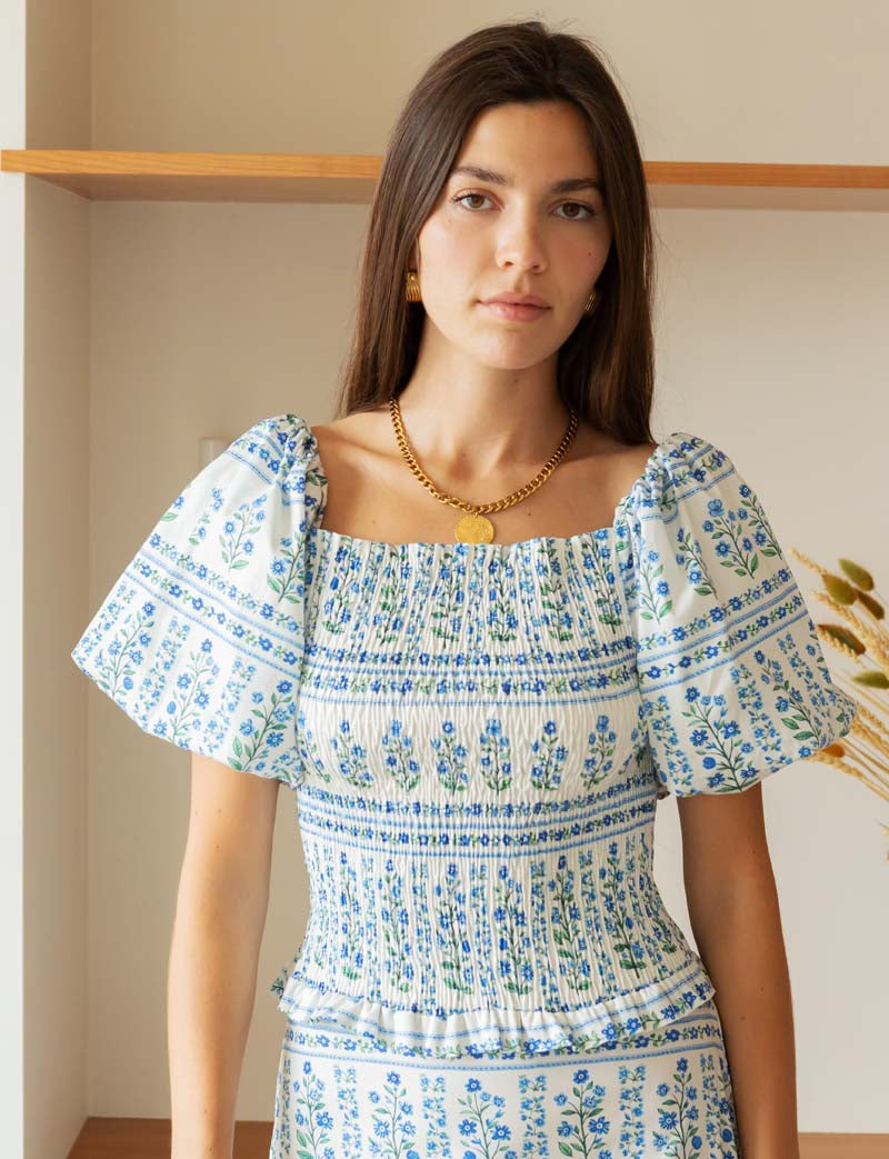 Top bleu fleuri Gael