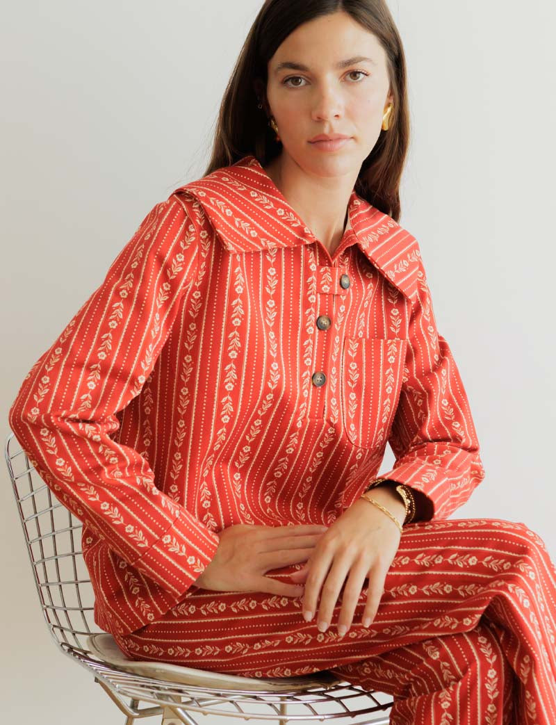 Martin red floral smock top