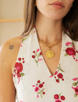Ecru top & pink flowers Ona