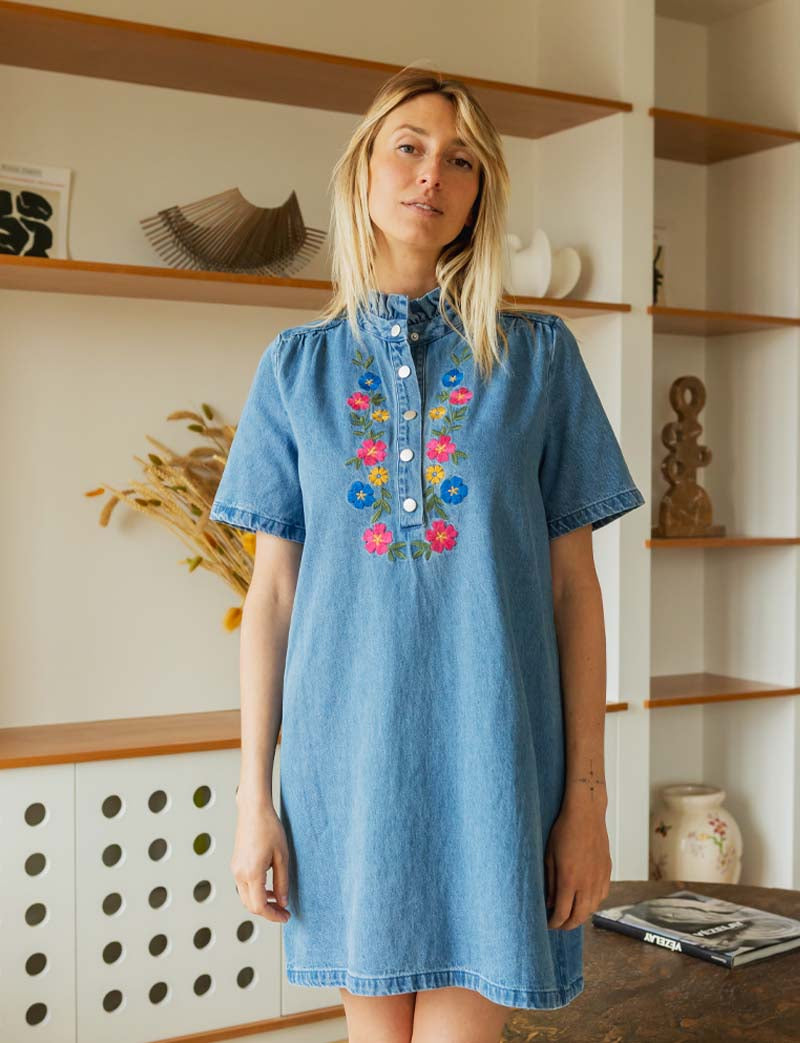 Embroidered denim dress Claris
