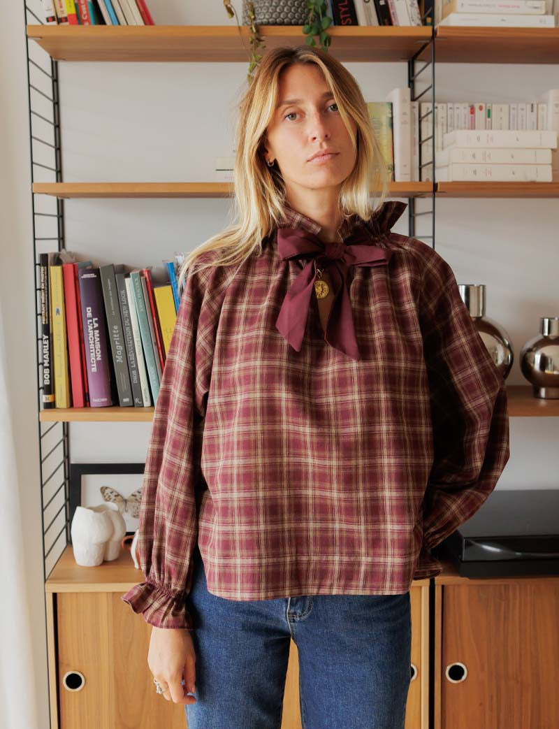 Blouse à carreaux bordeaux Solla
