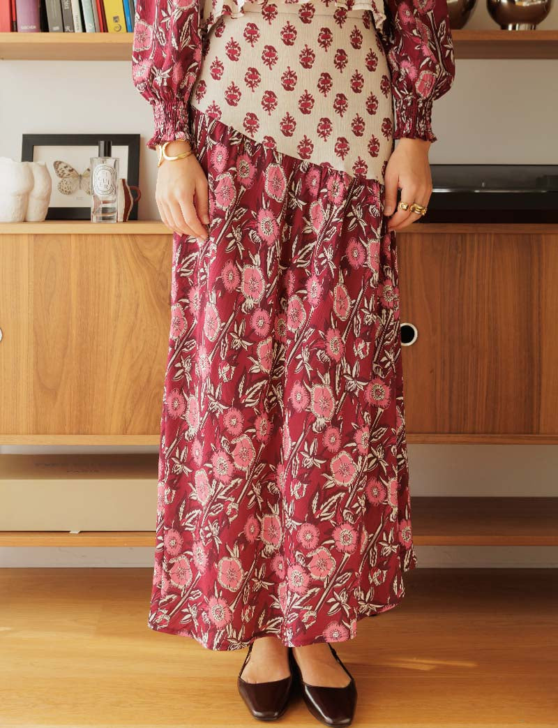 Falda burdeos con flores Marisol