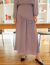 Marisol sky blue & burgundy striped skirt