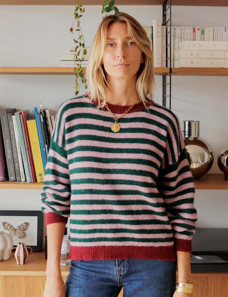 Pull rose, vert & bordeaux Mendi