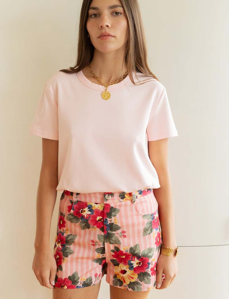 Short à rayures roses & fleurs Kevy