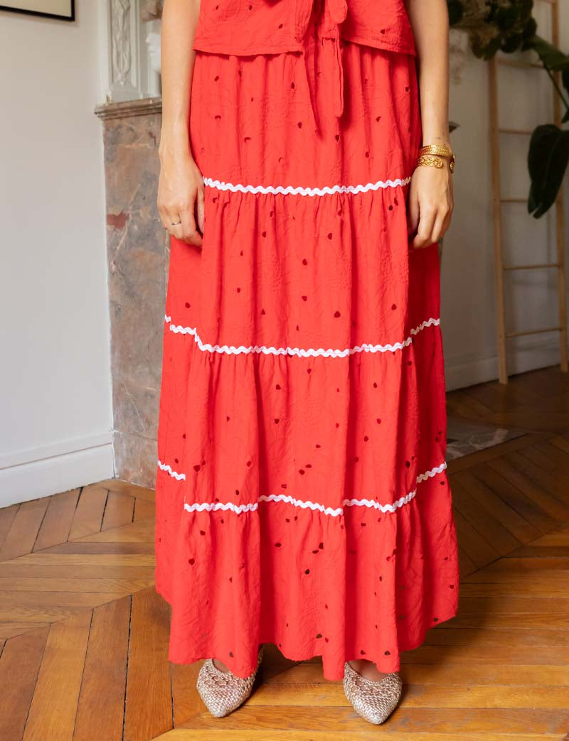 Jupe en broderie rouge Batia