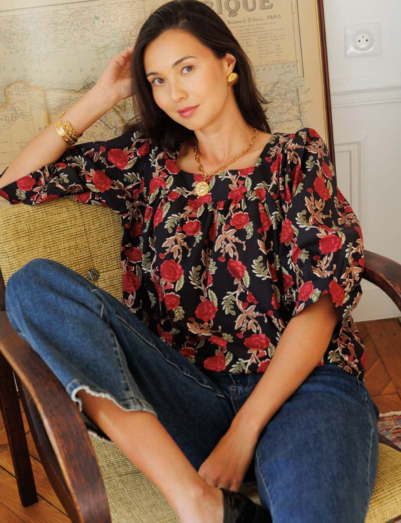 Black floral Tizia blouse