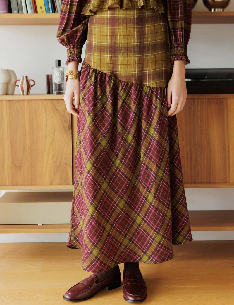 Marisol plum & olive checked skirt