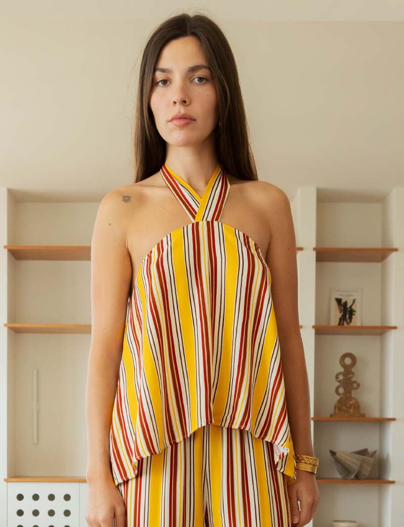 Yellow multi V-neck top
