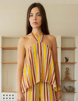 Yellow multi V-neck top