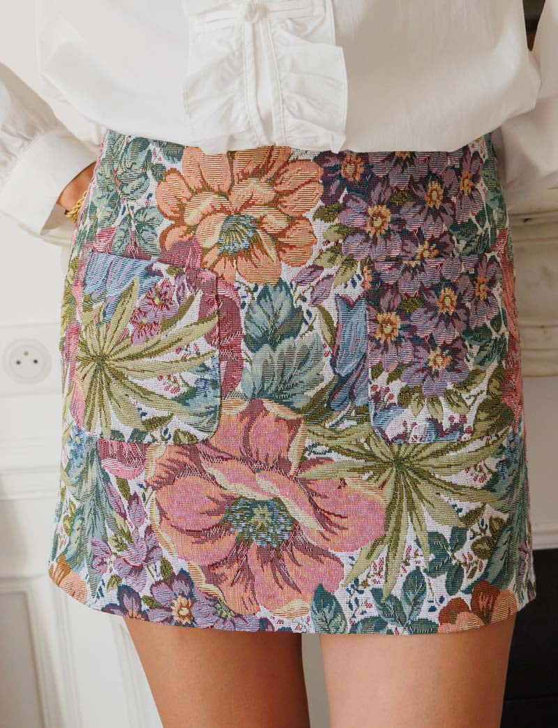 Jupe en jacquard fleuri Josiane