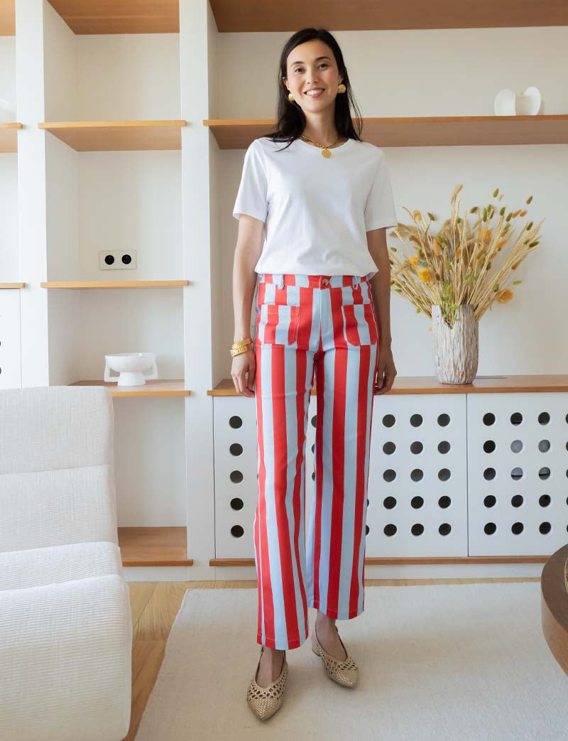 Sky blue & red striped jeans Aldo