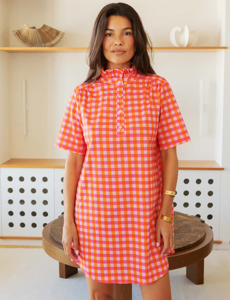 Pink & Orange Vichy Dress Yaiza