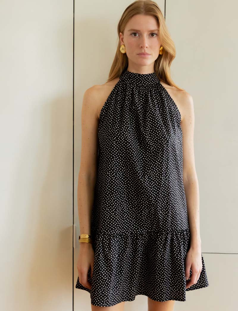 Robe noire à pois blancs Rosia
