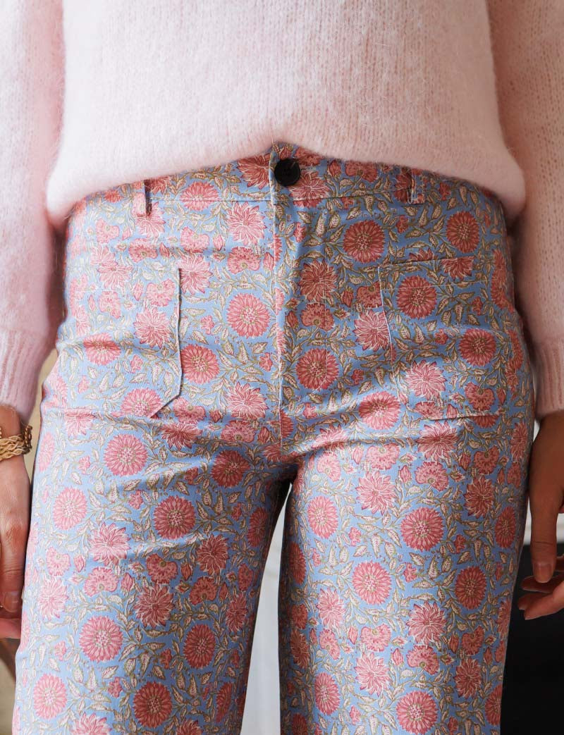 Pantalon bleu fleuri Jordy