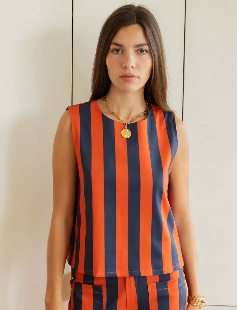 Navy and Orange Striped Top Ansa