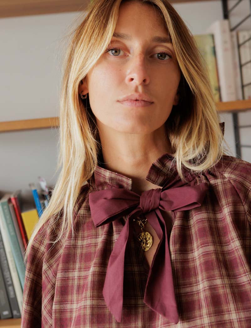 Blouse à carreaux bordeaux Solla