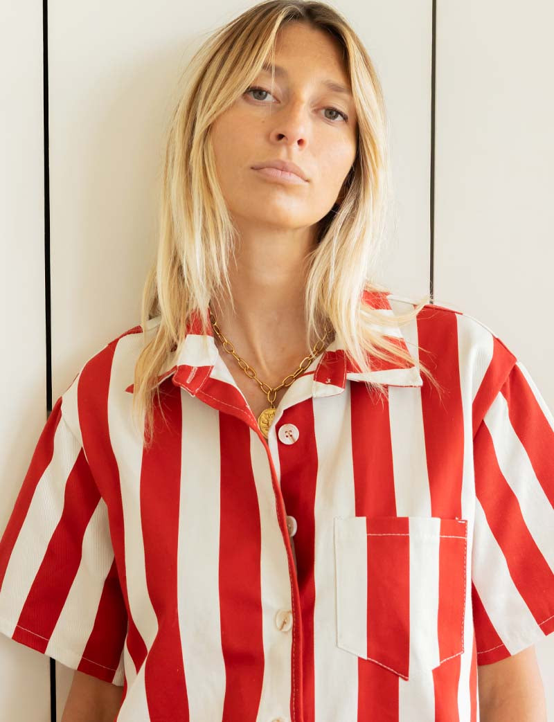 Red striped romper Rowen