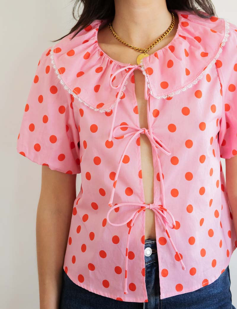 Blouse rose à pois rouges Sofi